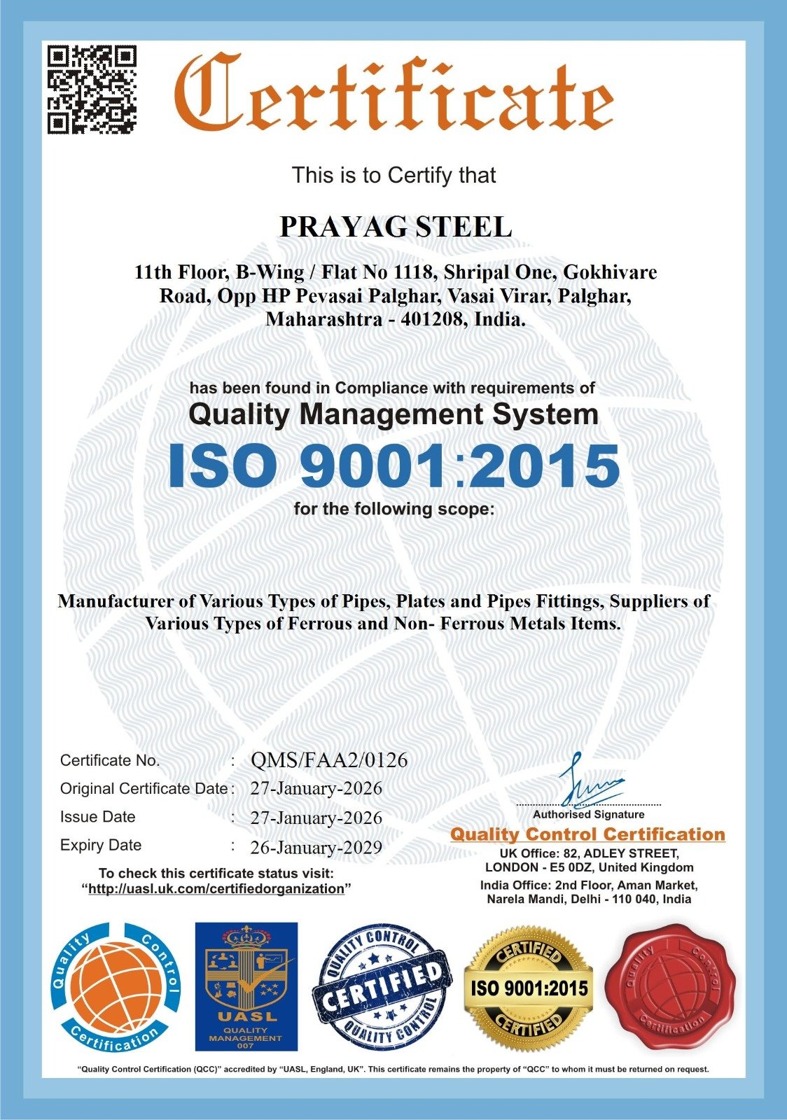 ISO 9001:2015 Certificate